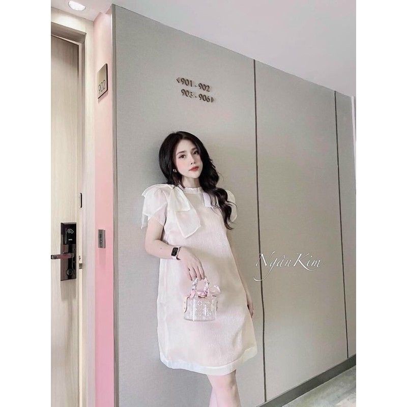 váy bầu von nơ vai dáng xuông