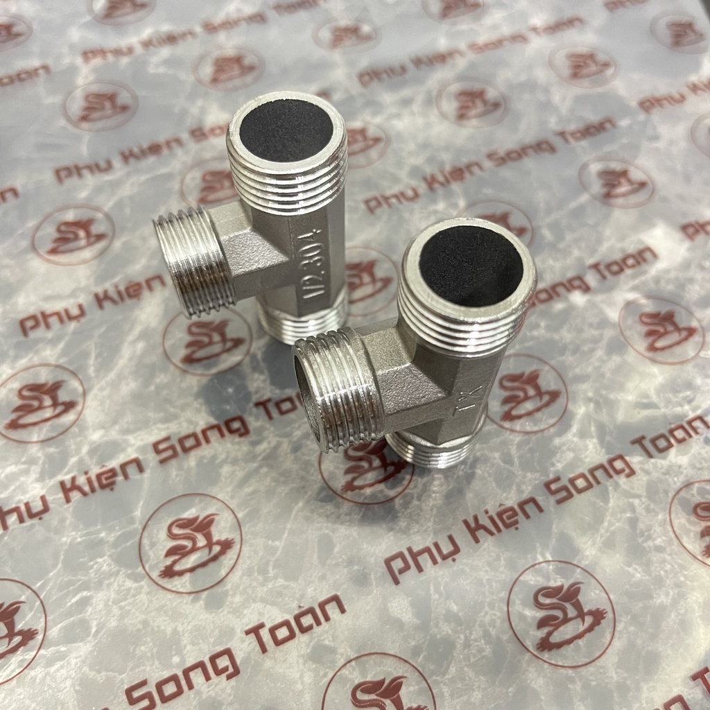 [TÊ NỐI REN] Tee G 1/2 21 DN15 ba đầu chia ren ngoài T phù hợp với các loại ren dân dụng - Bằng Inox