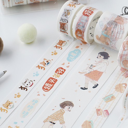 Set 6 cuộn Washi Tape lớn nhỏ hình cô gái