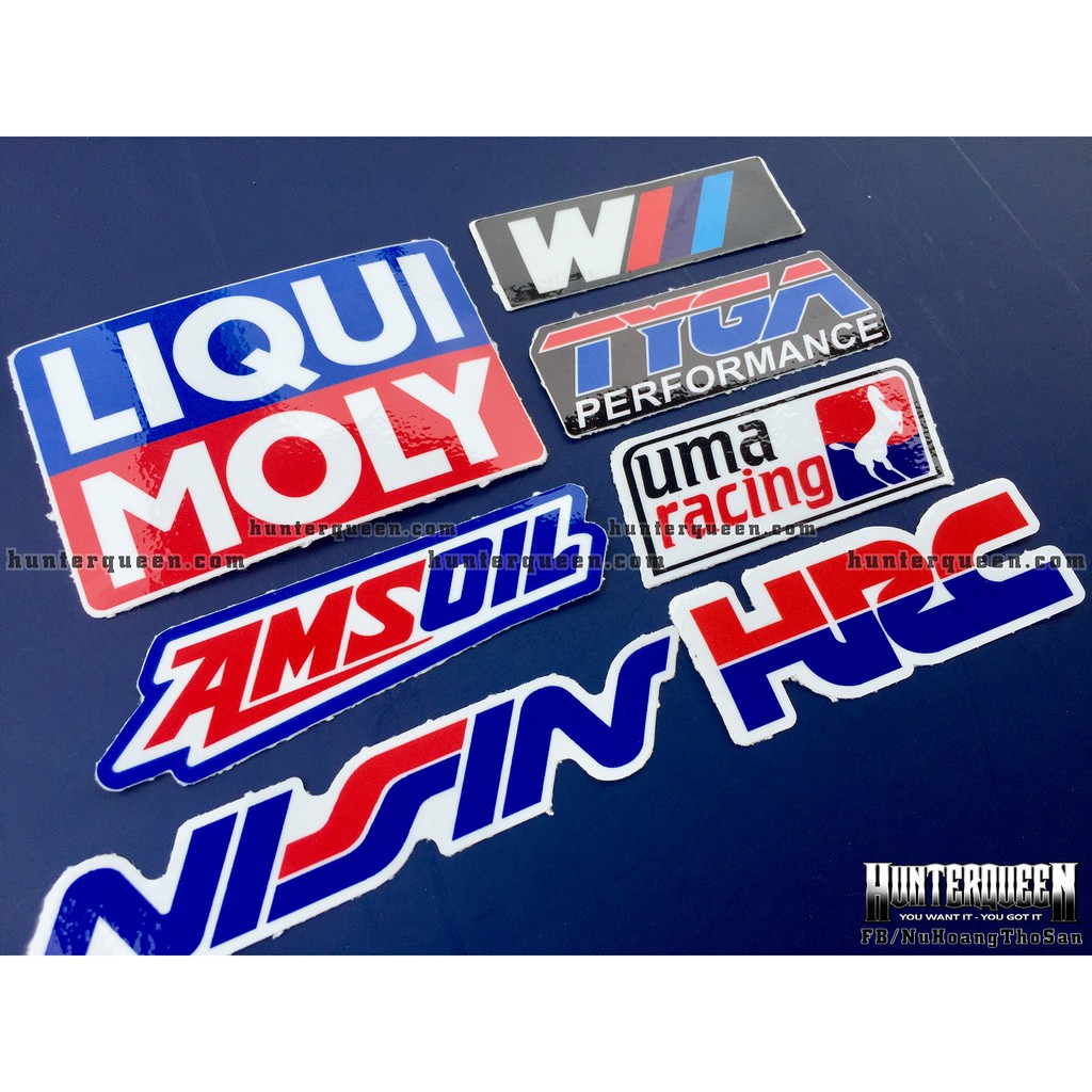 Bộ 7 logo xanh đỏ, decal dán xe máy, nón bảo hiểm... Sticker chống nước, bền màu. Hình dán đẹp