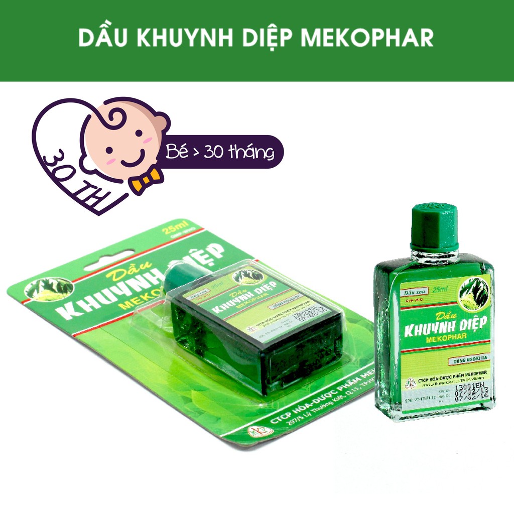 Dầu Khuynh Diệp Mekophar 25ml Phòng và giảm cảm cúm, sổ mũi, nghẹt mũi, ho tức ngực, đau bụng, nhức mỏi cho trẻ