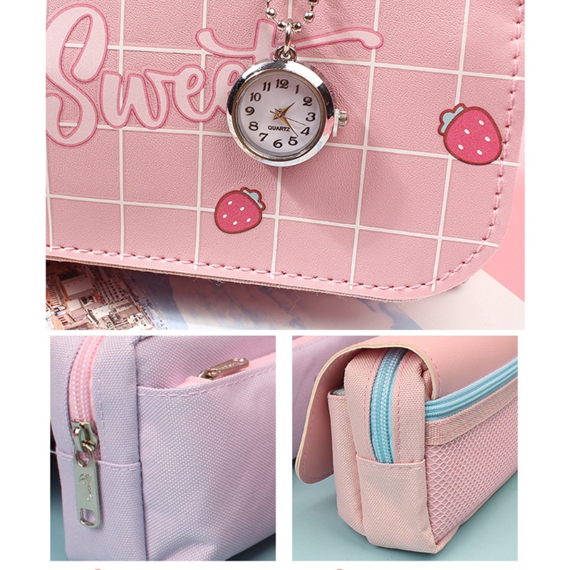 Túi Đựng Bút Bằng Vải Bạt Có Mặt Dây Chuyền Bạc Họa Tiết Hoạt Hình Chống Nước Cho Nữ