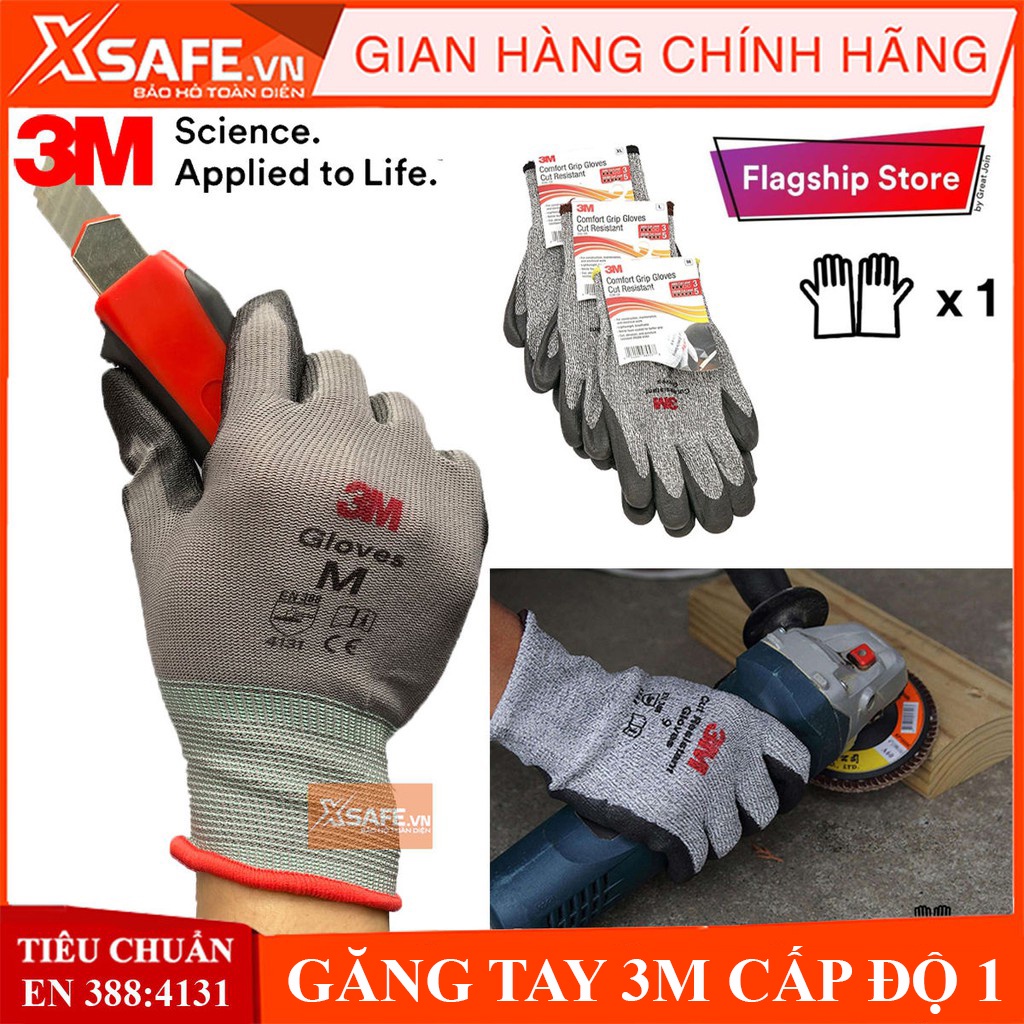 Găng tay bảo hộ 3M cấp độ 1 tiêu chuẩn EN388:4131 an toàn khi làm việc, lao động, thao tác chuẩn xác - chính hãng 3M
