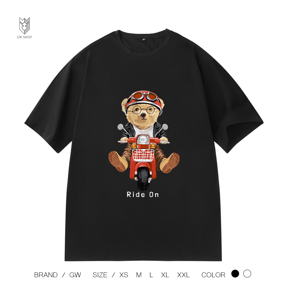 【FREE SHIP】Áo thun nam nữ unisex in Gấu RIDE ON, áo ngắn tay chất vải cotton dày dặn - GW SHOP