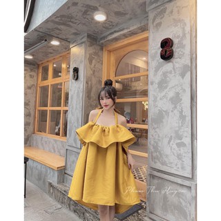 Váy suông dáng ngắn phối bèo dây thắt nơ siêu xinh
