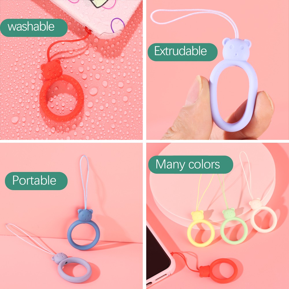 Dây móc điện thoại nhiều màu hình gấu nhỏ có vòng bằng silicon mềm chống thất lạc