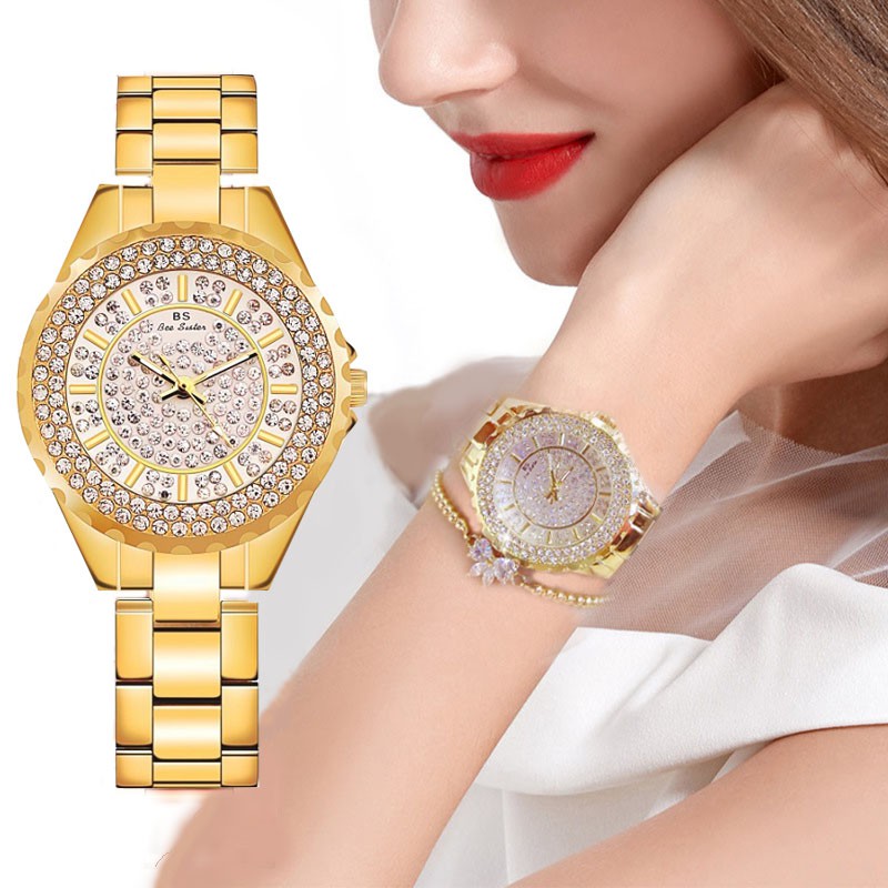 Đồng hồ BS Bee Sister mặt tròn đính đá thời trang sang trọng cao cấp cho nữ