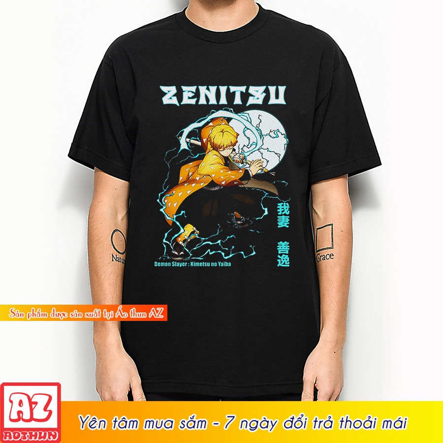 Áo thun anime in hình kimetsu no yaiba zenitsu màu đen M3063