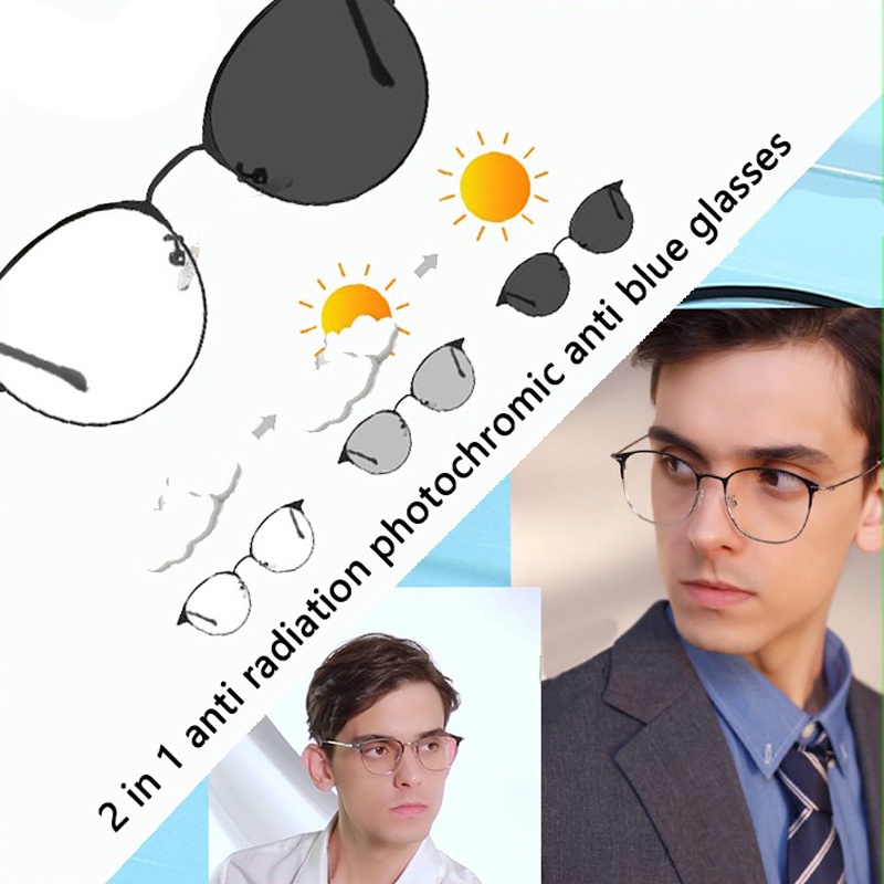 Mắt kính nửa gọng chống ánh sáng xanh có thể thay đổi màu sắc