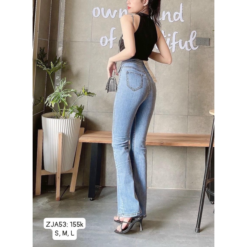 Quần jean loe túi nắp lưng cao 2 túi ulzzang thời trang hàn quốc CHIBEST ZJA53