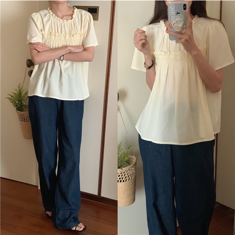 Áo Thun Nữ Ngắn Tay Cổ Tròn Thiết Kế Đơn Giản Thời Trang Mùa Hè Mới