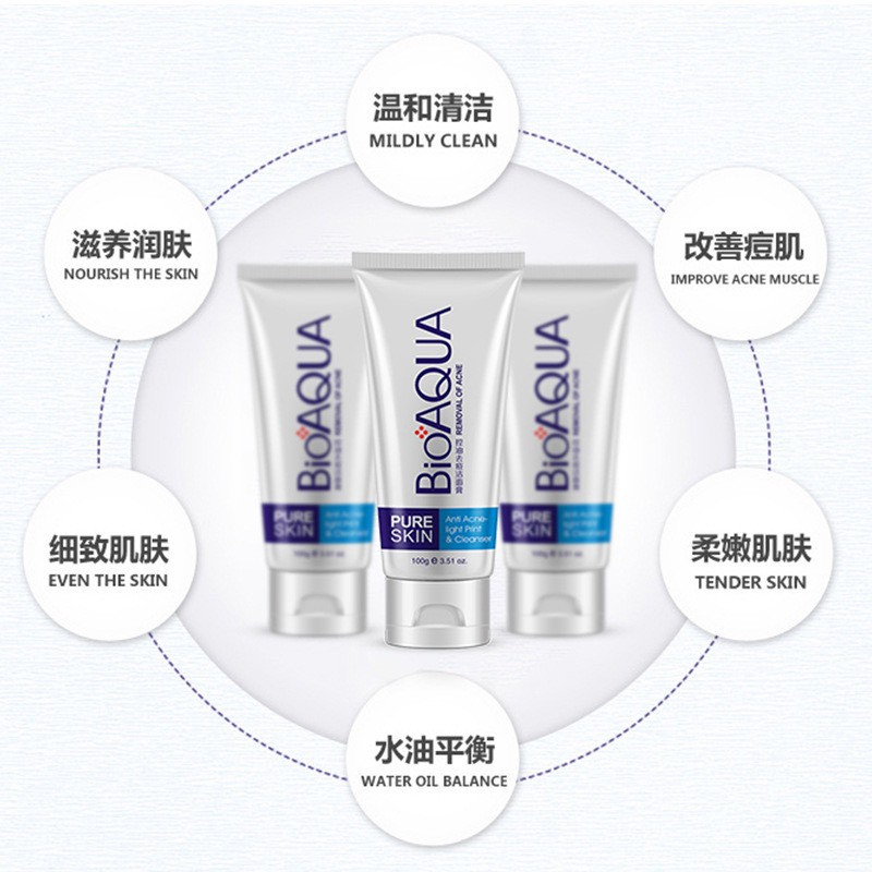 Sữa Rửa Mặt Dành Riêng cho Da Mụn BioAqua Pure Skin Anti Acne Cleanser 100g