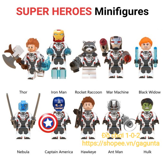 Lego mô hình lắp ráp 10 nhân vật Iron Man Captain trong phim Endgame chuẩn đẹp hãng WM