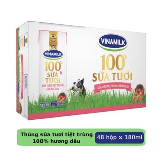 Thùng 48 Hộp Sữa tươi vinamilk 100% vị dâu 180ml