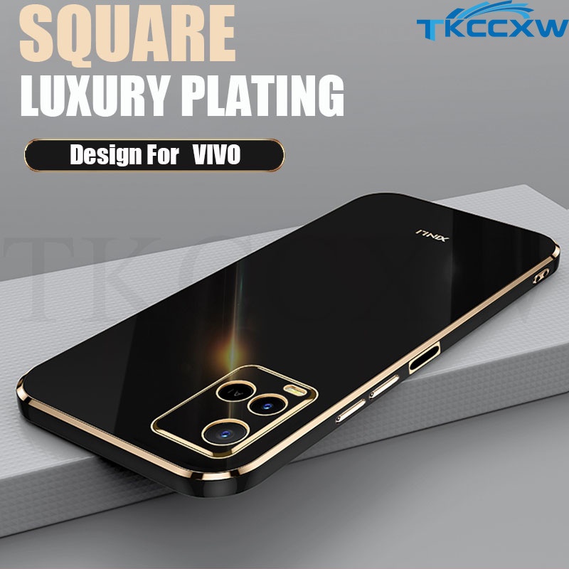 Ốp Điện Thoại Silicon Dẻo Viền Vuông Mạ Màu Siêu Mỏng Cho Vivo Y21 Y21S Y21e Y21t Y21a Y33s Y32 IQOO