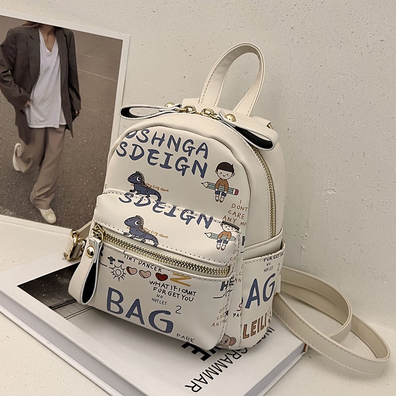 Balo da mini Chuwanglin họa tiết graffiti thời trang cho nữ