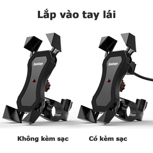 Kẹp giá đỡ điện thoại lắp vào tay lái xe máy xe đạp điện có hỗ trợ sạc