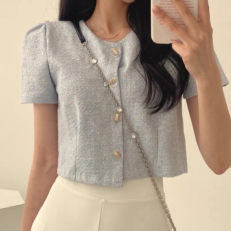 Áo dạ tưeed nữ croptop ngắn tay