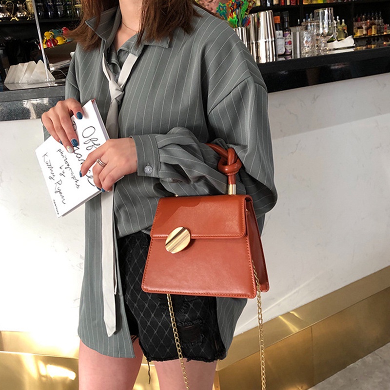 Túi đeo vai IELGY hình vuông cỡ nhỏ phối dây xích kiểu retro thời trang dành cho nữ