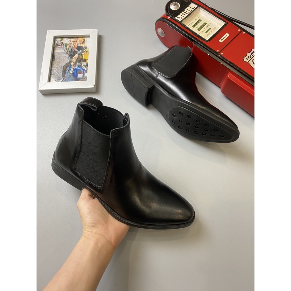 Giày Nam Chelsea Boot Cao Cổ Cao Câp UDANY - GCN08 - Da Bò Thật Trơn Xịn Không Nhăn Màu Đen
