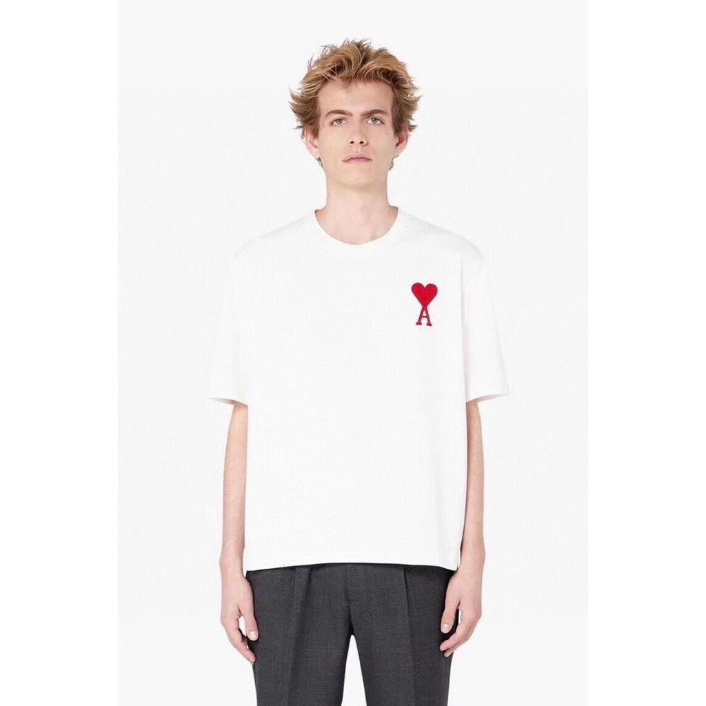Áo thun ngắn tay nam nữ Unisex AMI logo tim đỏ -Trắng [ Dirty Island]