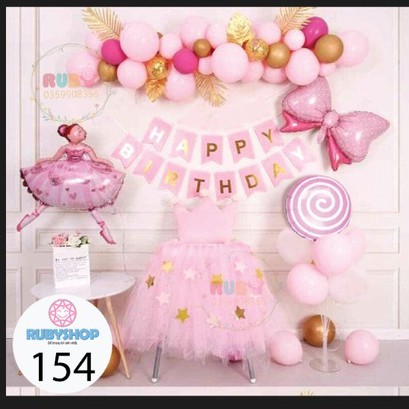 set bóng trang trí sinh nhật bé gái ruby154