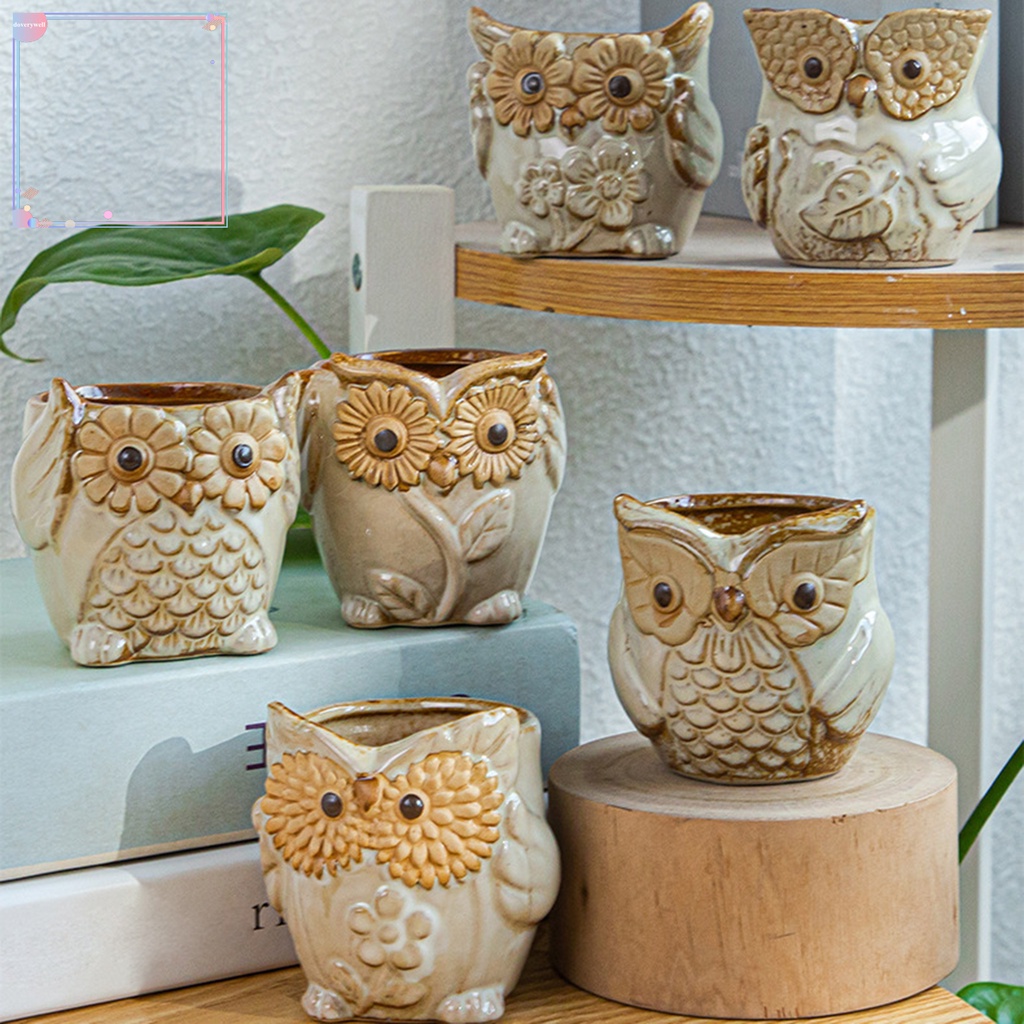 Chậu Trồng Cây Bằng Gốm Trang Trí Hình Cú Mèo Hoạt Hình Dễ Thương