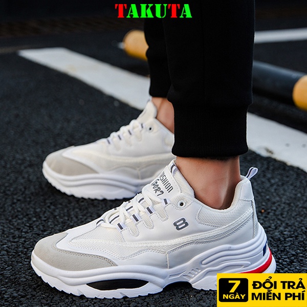 Giày Sneaker Nam thể thao màu trắng cổ cao cho học sinh phong cách Hàn Quốc TAKUTA mã A18D