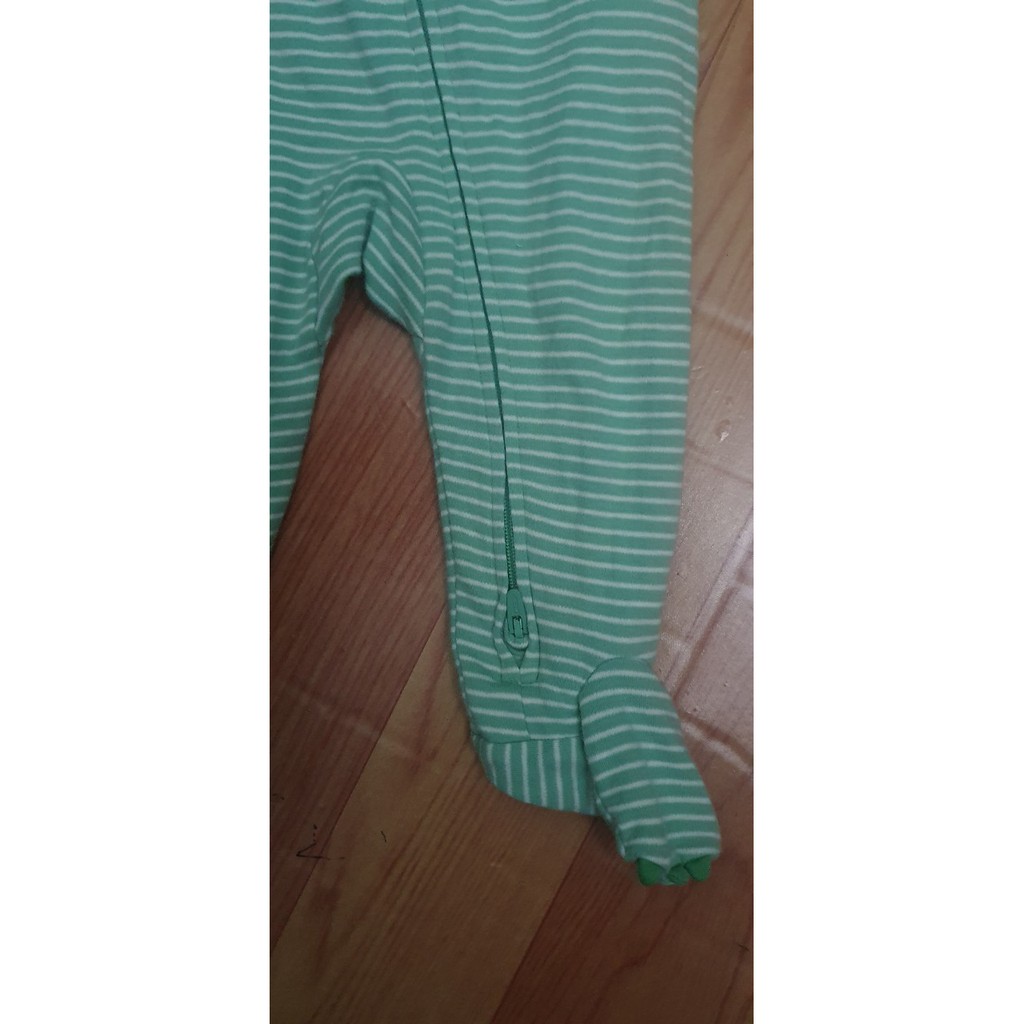 Body sleep, body liền tất vải cotton mềm mát cho bé, mẫu sọc xanh lá khóa kéo 2 chiều , size 0-9m