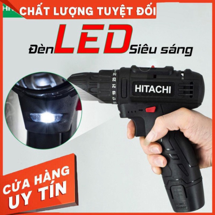 Máy khoan dùng pin cầm tay Hitachi 12V có trang bị đèn và 2 cấp tốc độ giúp bắn vít một cách chuyên nghiệp