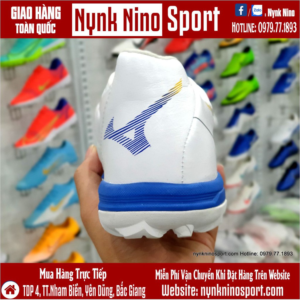 Giày Bóng Đá Mizuno Rebula Cup Trắng Vạch Xanh TF
