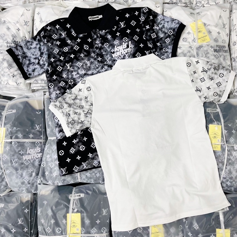 Áo polo nam cao cấp áo loang in hình LV áo thun nam vải cotton thoáng mát form chuẩn