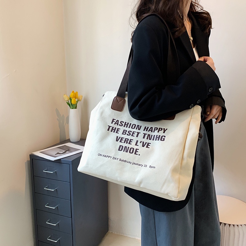 Túi Xách Canvas Cỡ Lớn Thiết Kế Đơn Giản Phong Cách Retro