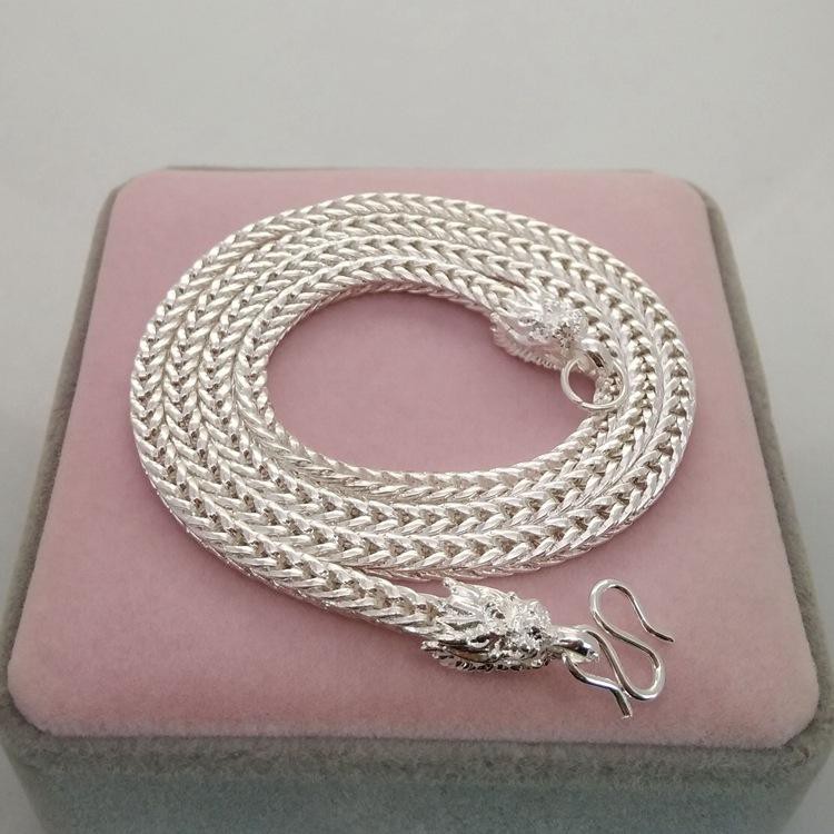 Dây chuyền/ Vòng cổ nam cao cấp bạc Thái S925 đầu rồng dây xương chữ V VNS282