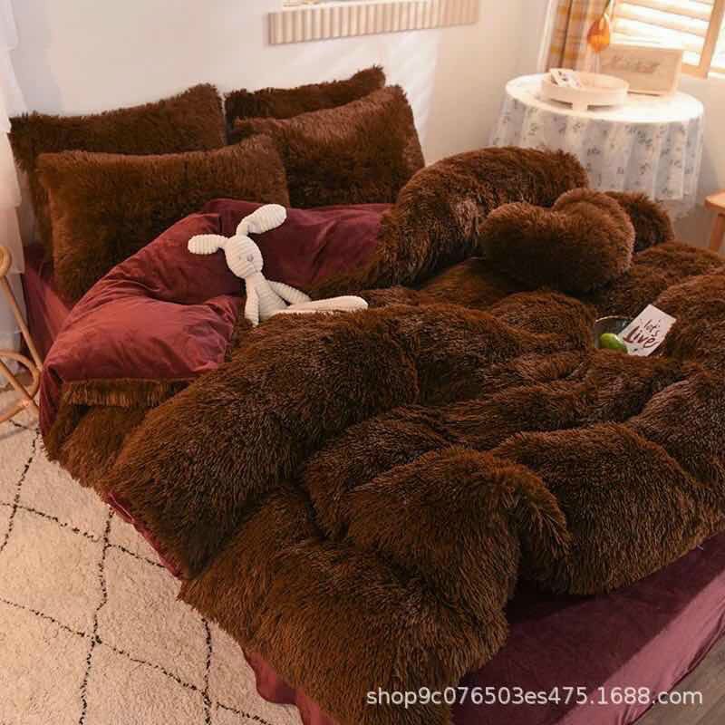 Trọn bộ Chăn Ga Gối Nhung Nỉ Lông Dài (TẶNG GỐI TIM,TÚI SÁCH) hàng nhập khẩu loại 1 giá rẻ (bo chun miễn phí)