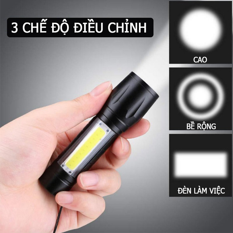 Zoom Đèn pin siêu sáng Cảnh sát nhỏ cầm tay USB có thể sạc lại Đèn pin LED ngoài trời Không thấm nước