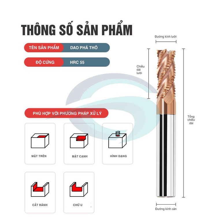 Dao phay phá thô gia công nhôm, thép