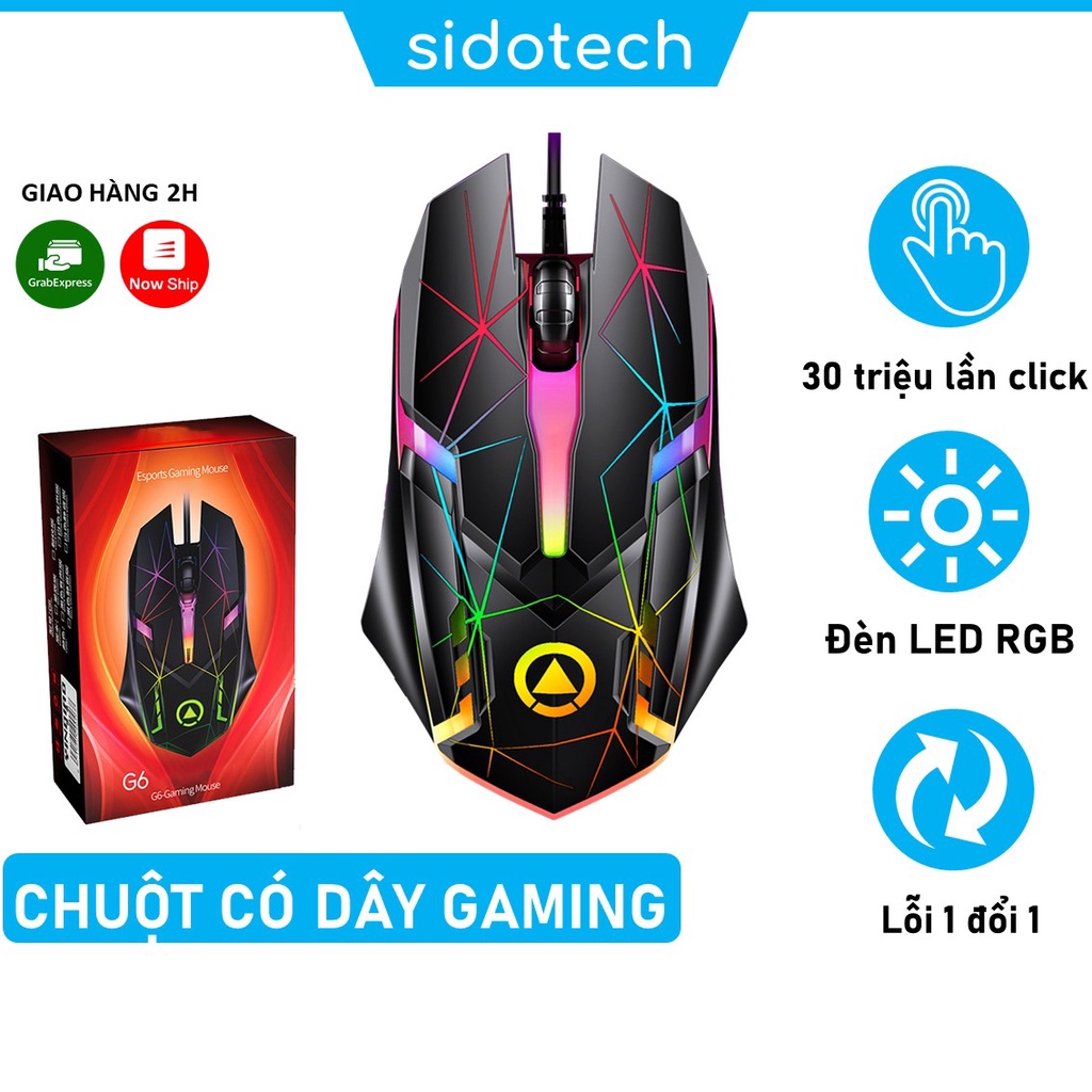 Chuột máy tính chơi game SIDOTECH G6 Pro phiên bản gaming chuyên dụng LED RGB / Cảm biến quang - Hàng Chính Hãng