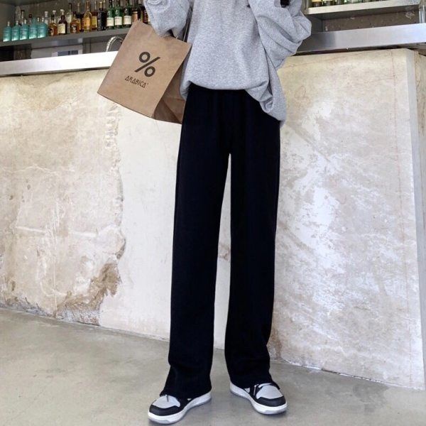 Quần ống rộng Mỏng Màu Xám Thời Trang Mùa Đông Mới Cho Nữ