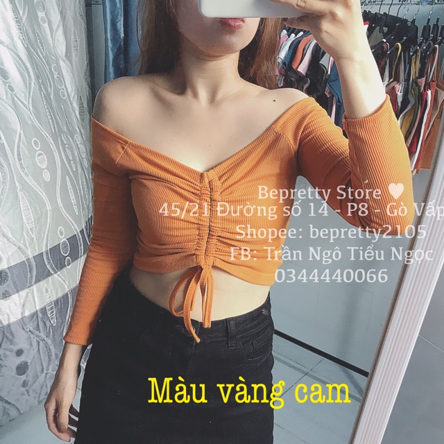 Áo croptop dây rút tay dài bẹt vai