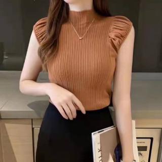 Hàng mới v high women's top sleeveless half vest New collar simple Pullover solid pleated