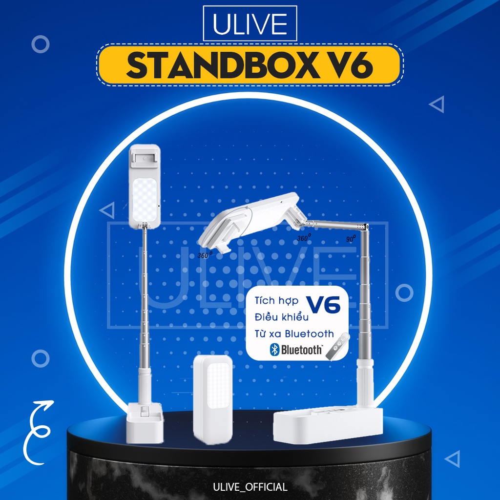 CÓ SẴN Đèn Livestream Standbox V6 có tay đỡ nằm ngang gập gọn đa năng xoay 360 độ, điều khiển chụp ảnh từ xa