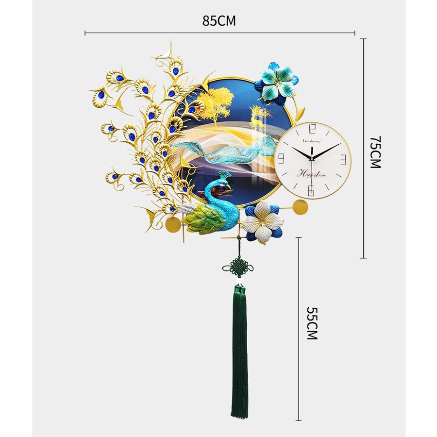 Đồng Hồ Decor Con Công Kết Hợp Tranh Kính Phù Điêu Treo Tường Trang Trí Phòng Khách Cao Cấp KD2900