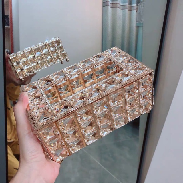 Hộp đựng giấy ăn đính đá bằng pha lê sang trọng - PB267