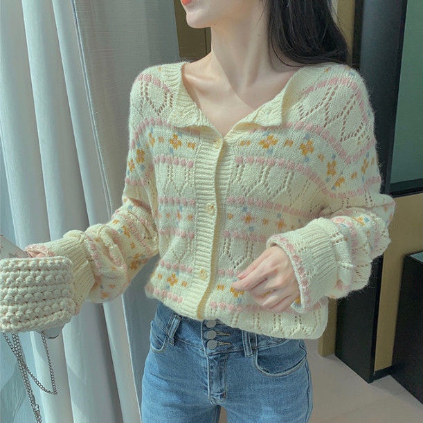 Áo Cardigan dệt kim mỏng mềm mại họa tiết kẻ sọc thời trang mùa thu
