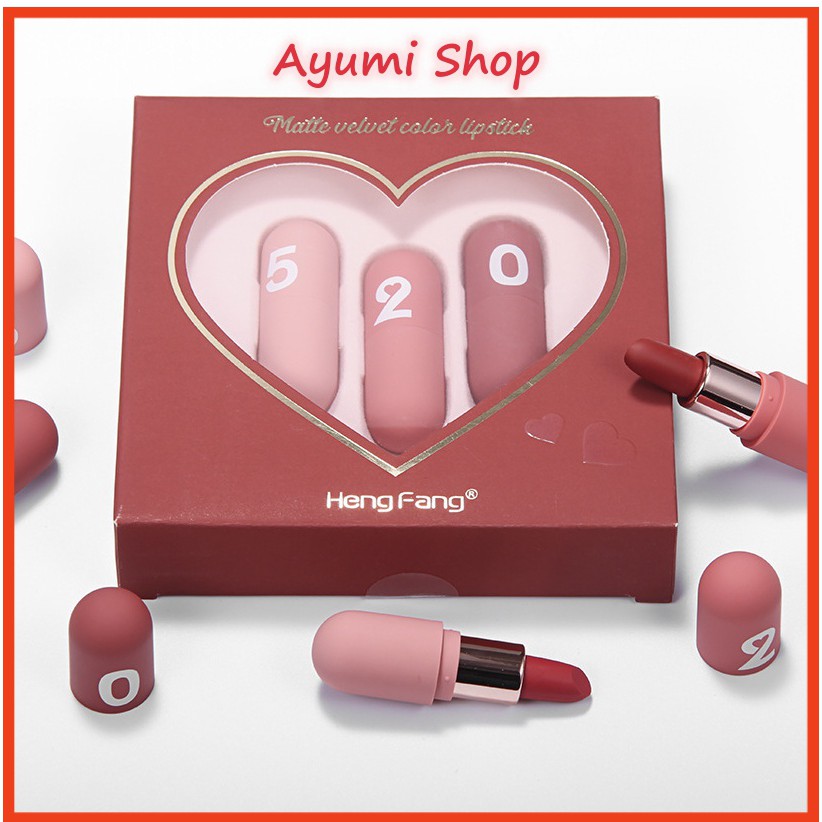 Bộ son thỏi học sinh Capsule 520 Velvet Mini 3 cây + Quà tặng Vòng tay phong thủy