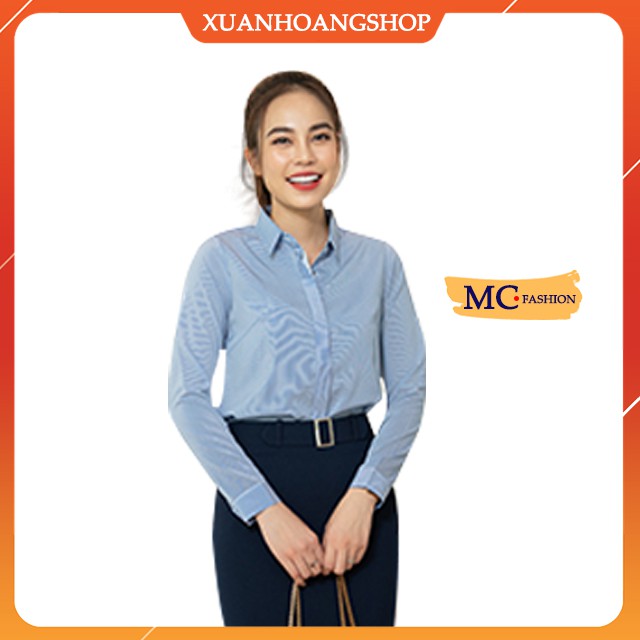 Áo Sơ Mi Nữ Đẹp Kiểu Dáng Công Sở, Kẻ Sọc, Tay Dài, Cổ Đức Màu Xanh, Hồng, Mc Fashion A0298