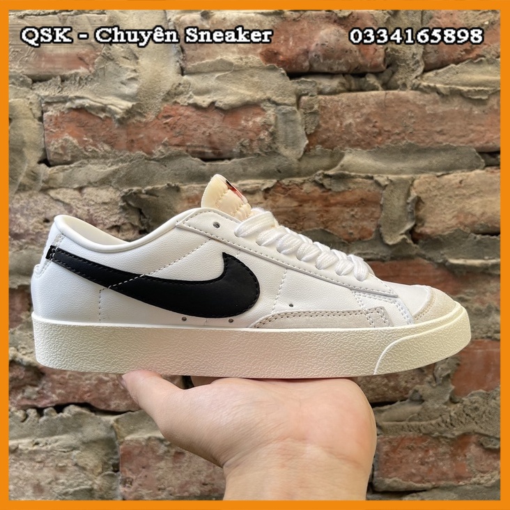 Giày Sneaker Blazer Low 77 Vintage White Black Cao Cấp Fullbox, Giày thể thao blazer 77 cổ thấp da nhăn đen trắng