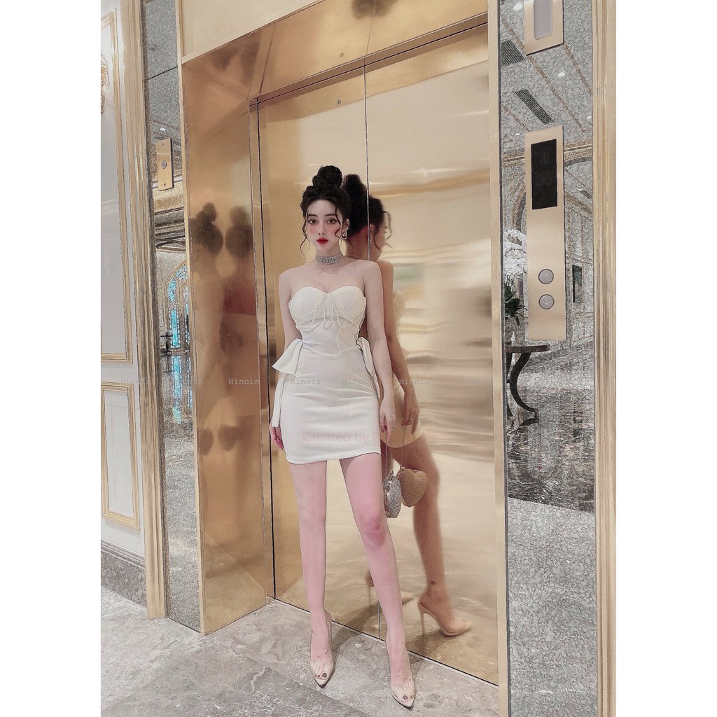 [HINOIS213] Đầm Dự Tiệc Body Cúp Ngực, Có Vạt Cách Điệu Bên Hông Cực Sang Chảnh Sexy Chất Liệu X-Neo, 2 Màu Trăng-  Đen | BigBuy360 - bigbuy360.vn