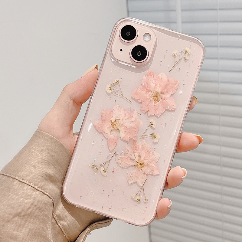 Ốp Điện Thoại TPU Mềm Trong Suốt Chống Sốc Họa Tiết Hoa Khô Lấp Lánh Cho Compatible For iPhone 13 12 11 Pro Max X XS XR 8 7 6 6S Plus